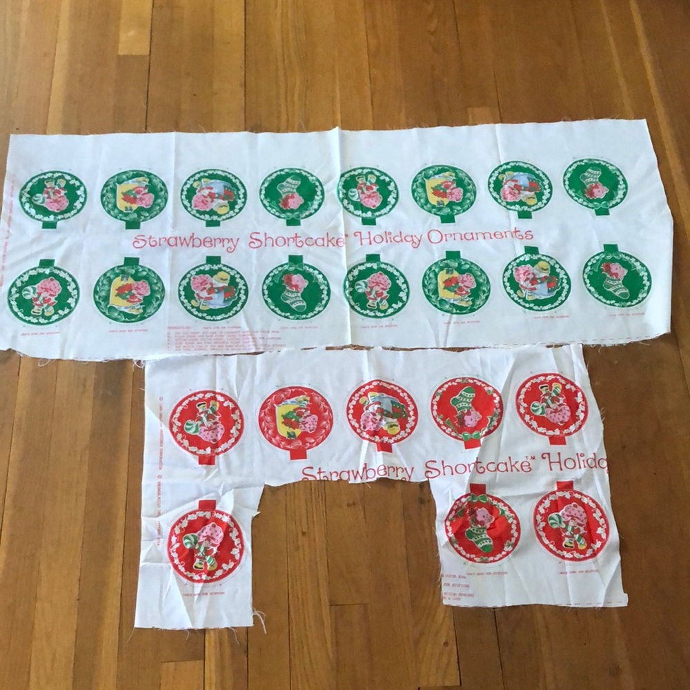 Vintage Retro Strawberry Shortcake cut and sew fabric Christmas ornament panels